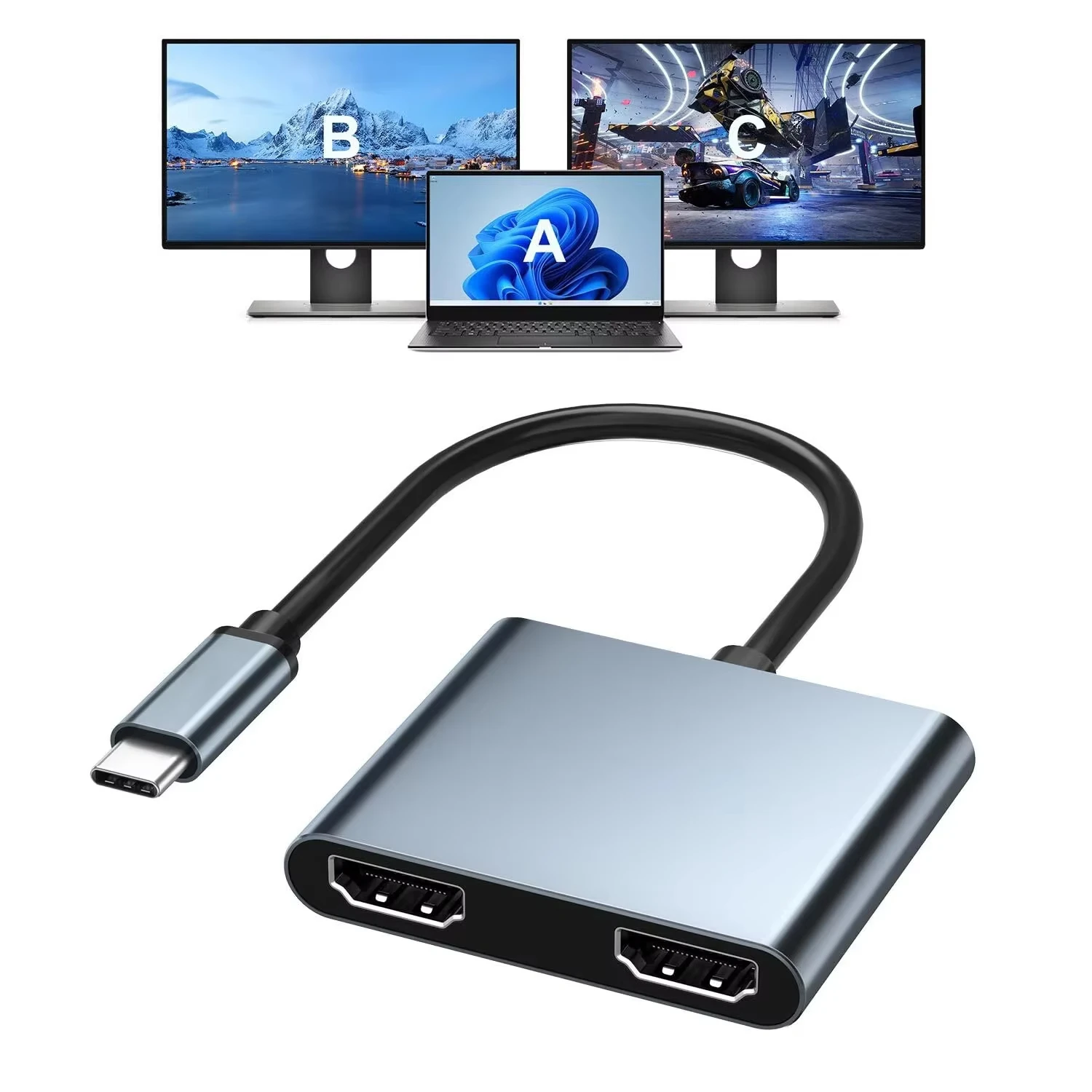 USB C to Dual HDTV Adapter 4K @60hz Type C to HDTV Converter for MacBook Pro Air LenovoYoga 920/Thinkpad T480 Dell XPS 13/15/17