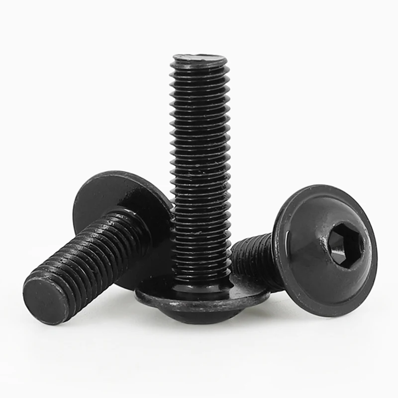 5/ 10/ 20pcs Grade 10.9 Black Hex Hexagon Socket Round Button Flange Head With Washer Collar Screw Bolt M4 M5 M6 M8