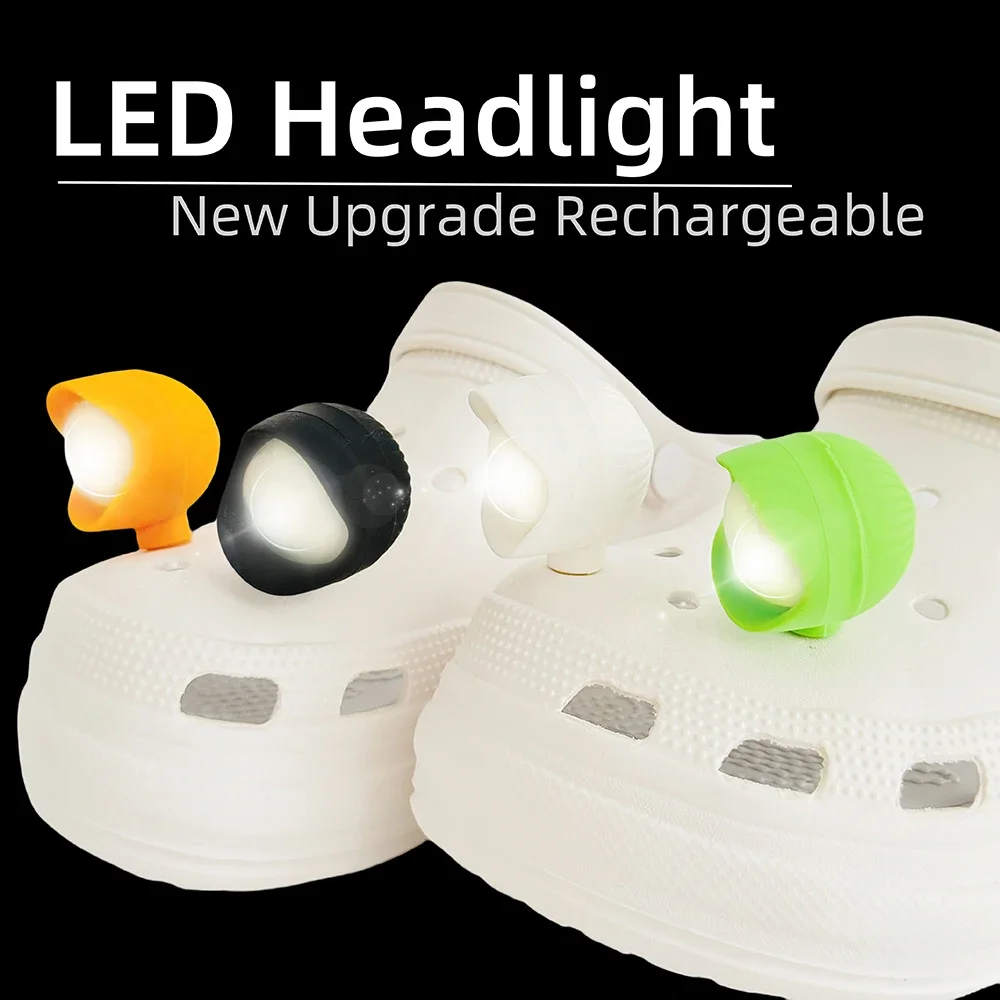 2pcs LED Shoe Lights Charms Upgrade Headlight Rechargeable for Night Walks Shoes Charms PVC Accessories, 3 Lighting Modes