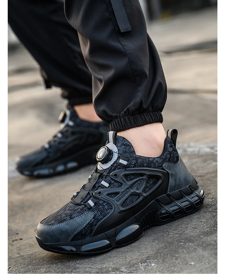 Rotating Button New Safety Shoes Men Anti-smash Anti-puncture Work Shoes Fashion Men Sport Shoes Security Protective Boots