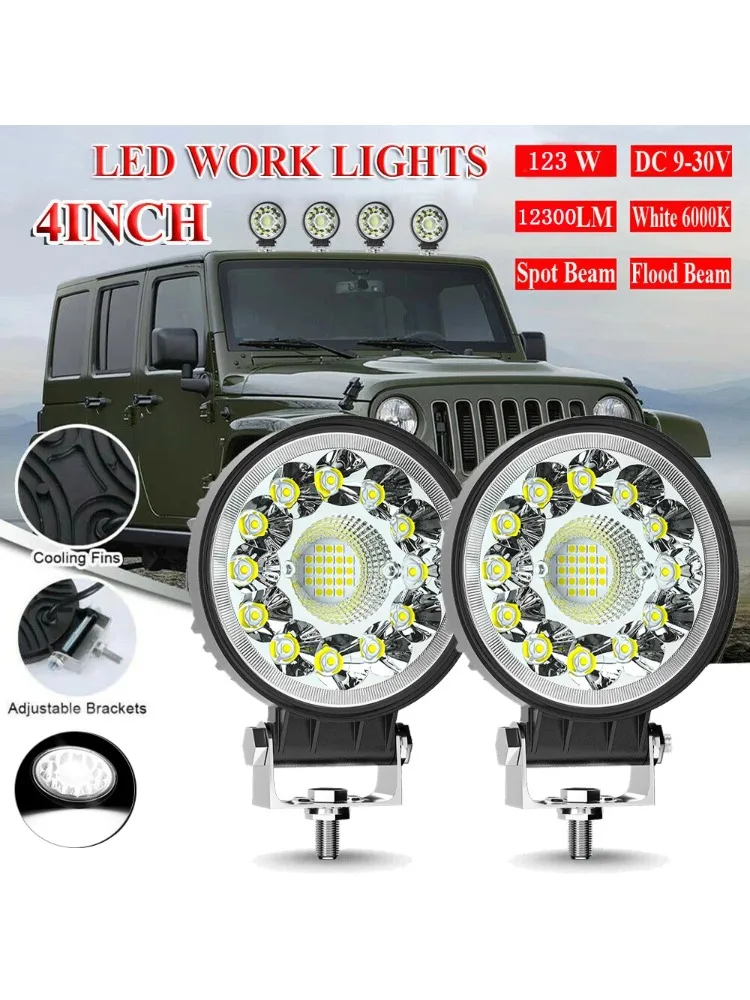 YIGEDENG - Barre LED 4 pouces 123W, projecteur tout-terrain 4x4, 12V 24V, barre lumineuse de travail pour Jeep, camion, voiture, tracteur, SUV, VTT, phares LED Barra