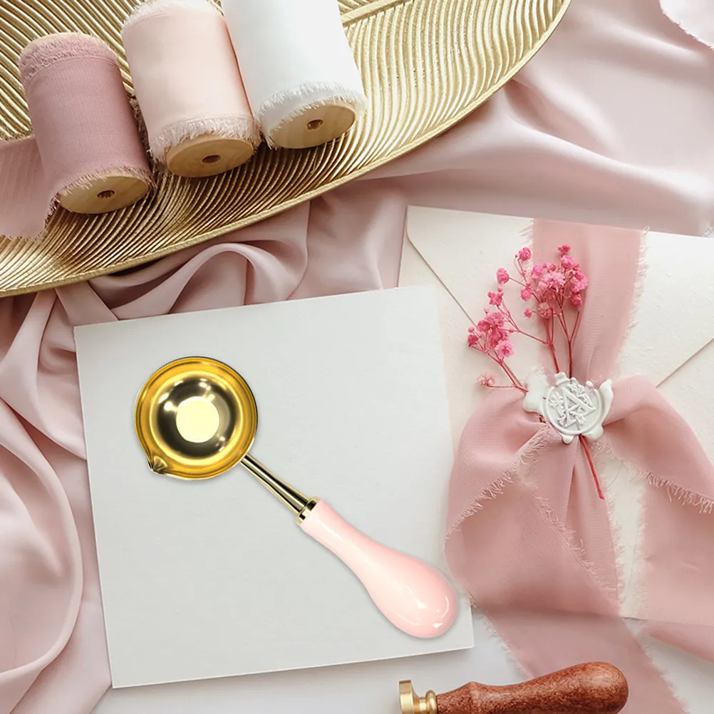 Wax Seal Spoon with Wood Handle Portable Iron Melting Tool for Envelopes Cards and Wedding Invitations