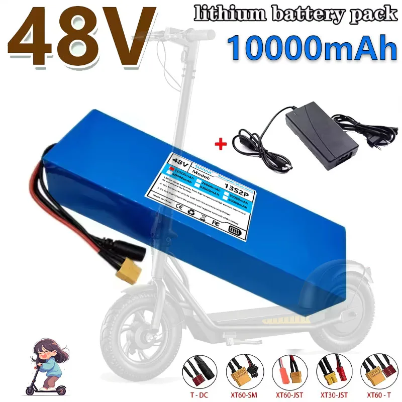 13S2P 48V 10Ah Haute Puissance18650 Batterie Véhicule Électrique Moto Électrique Bricolage Batterie Avec BMS + 54.6V 2A Chargeur