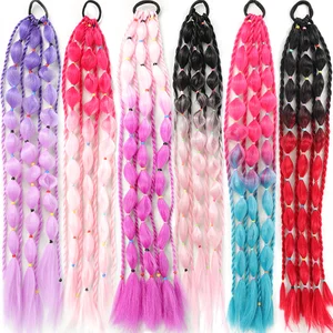 Bubble Ponytail Synthetic Colorful Hair Extensions for Children, Rave Festival, Ombre, Crazy Hair Day Accessories, Girls and Women 8 Main Sales Children's Maluco Chapeu - №5