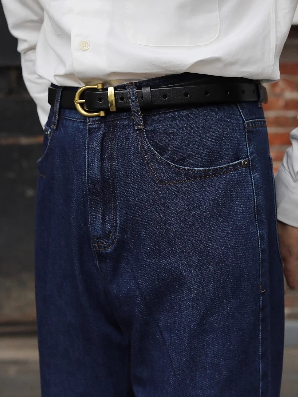 

Джинсы с прямыми штанинами в стиле ретро Briti Gentleman Deep Blue, облегающие джинсовые брюки с высокой талией, осенние джинсы прямого кроя Cool Nerd