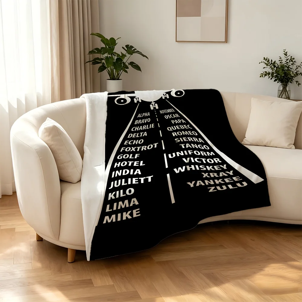 Large Decorative Pilot Alphabet Blanket Throw for Aviation Theme Room Decor Air Force Aircraft Flight Cozy Blanket 150x200cm