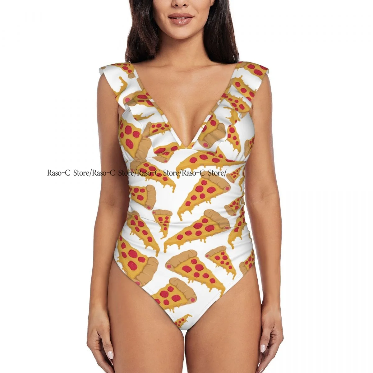 Ruffle Women Sexy One Pieces Swimsuit Swimwear Female Slice Pizza Monokini Bathing Suit Beachwear