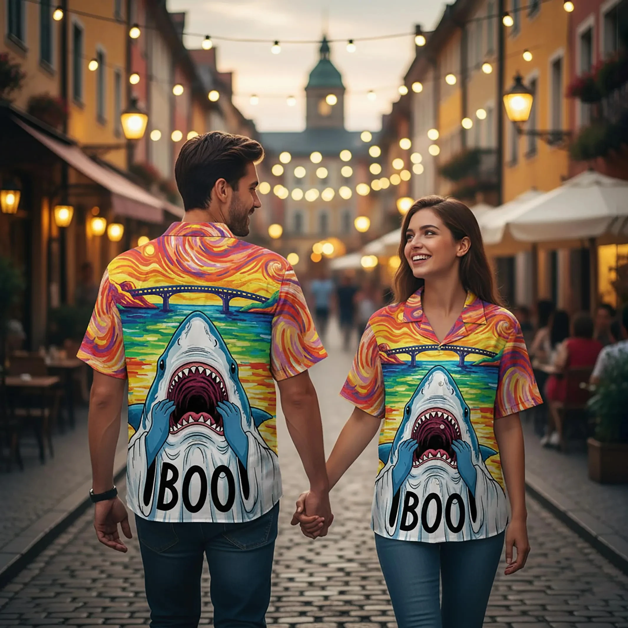 

Новая мужская гавайская рубашка с забавным принтом акулы в стиле Ван Гога, тропическая пляжная повседневная рубашка с коротким рукавом и пуговицами, рубашка-алоха для отпуска