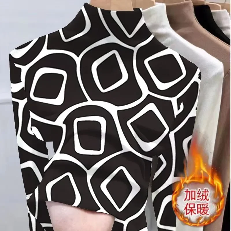 

Half Turtleneck Velvet Shirt for Women with New Pullover Turtleneck Printed Fashionable Long-sleeved Top