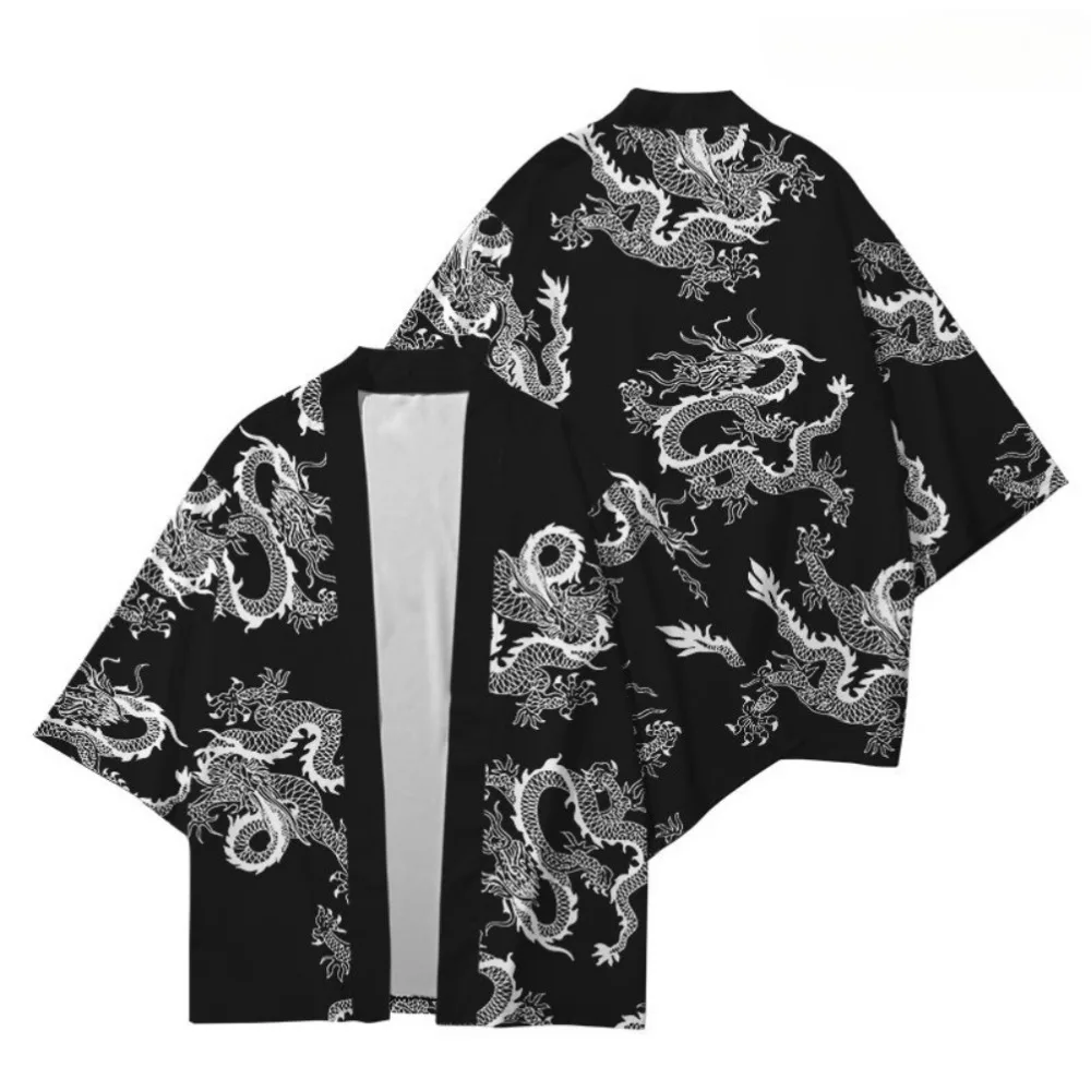 Estilo japonês quimono estampado dragão para homens, camisas Yukata Cardigan, streetwear extragrande, tops Haori tradicionais, cosplay, nova chegada