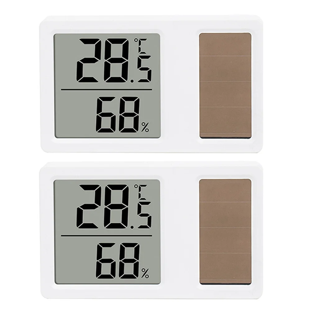 2Pcs Solar Power Temperature And Humidity Meter Mini Portable Digital Thermometer Hygrometer Indoor Room Electronic Temperature