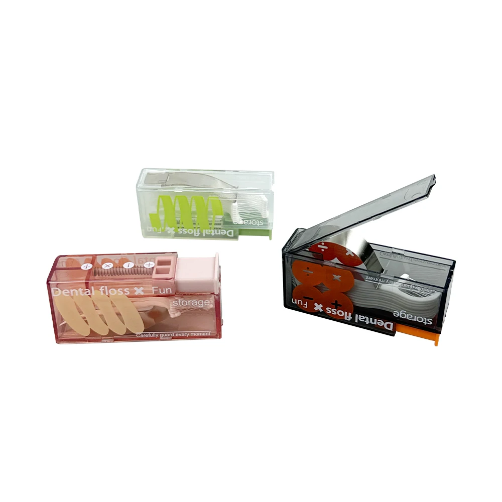 Uma caixa de fio dental portátil que aparece automaticamente o fio dental usado para odontologia de tubo de linha removível em cuidados bucais.