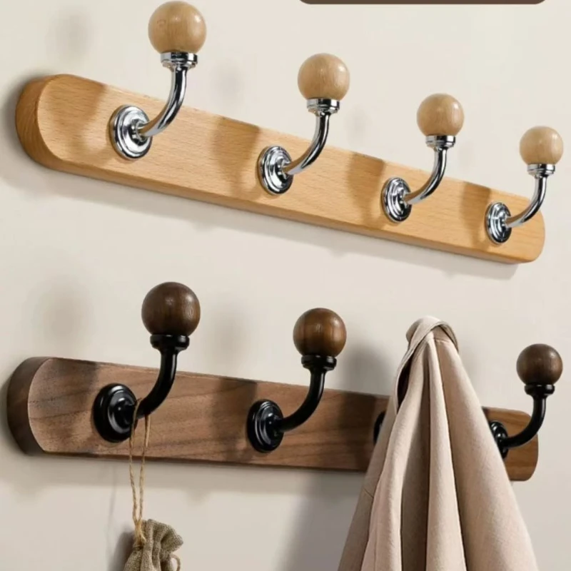 Japanese Style Solid Wood Hanging Clothes Rack Entrance Hooks Furniture Black Walnut Wood Bedroom