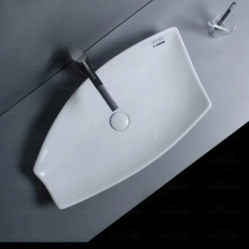 Suspended solid surface marble basin Hot-selling 2-layer ceramic rectangular bathroom sink cabinet