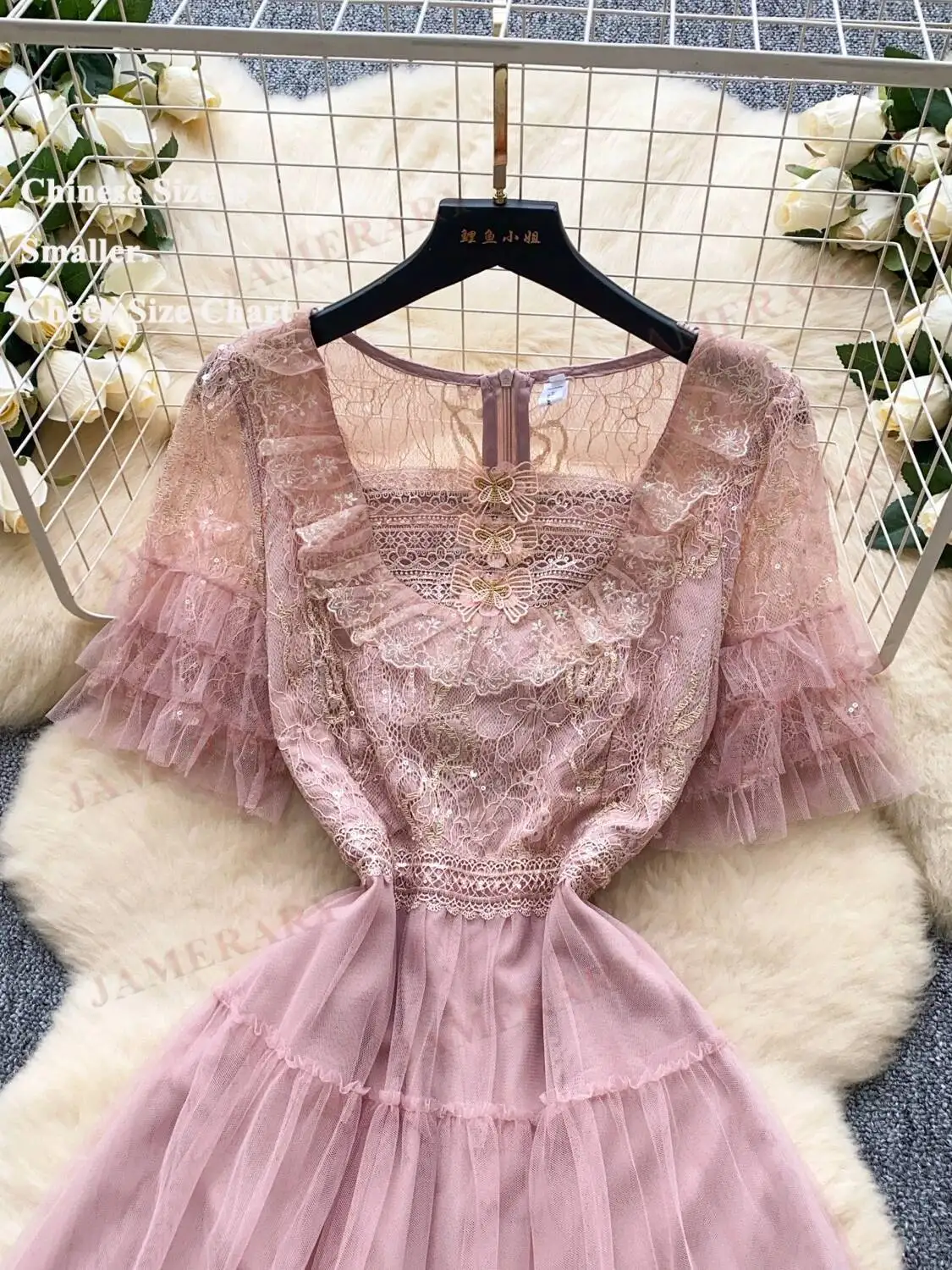 فساتين طويلة فاخرة للسهرات الرسمية والترتر من الدانتيل للنساء صيفية بأكمام قصيرة من التل فستان ميدي وردي جميل للحفلات الراقصة