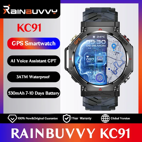 Imagen 1 del producto Rainbuvvy KC91 GPS reloj inteligente AI GPT pantalla de 1,39 pulgadas compatible con GLONASS BDS Galileo NAVIC QZSS 3ATM reloj inteligente resistente al agua