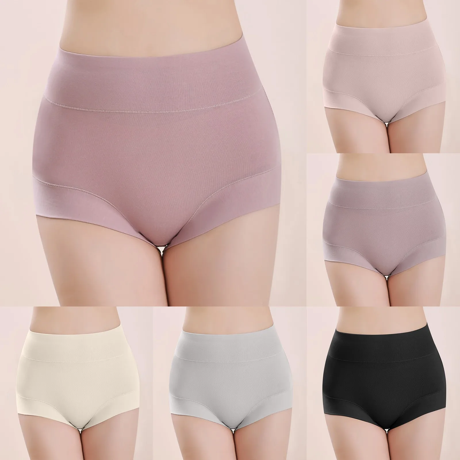 

High Waist Women's Underwear Plus Size Solid Color Belly Lift Panties High Waist Breathable Seamless Sexy Female Underpants