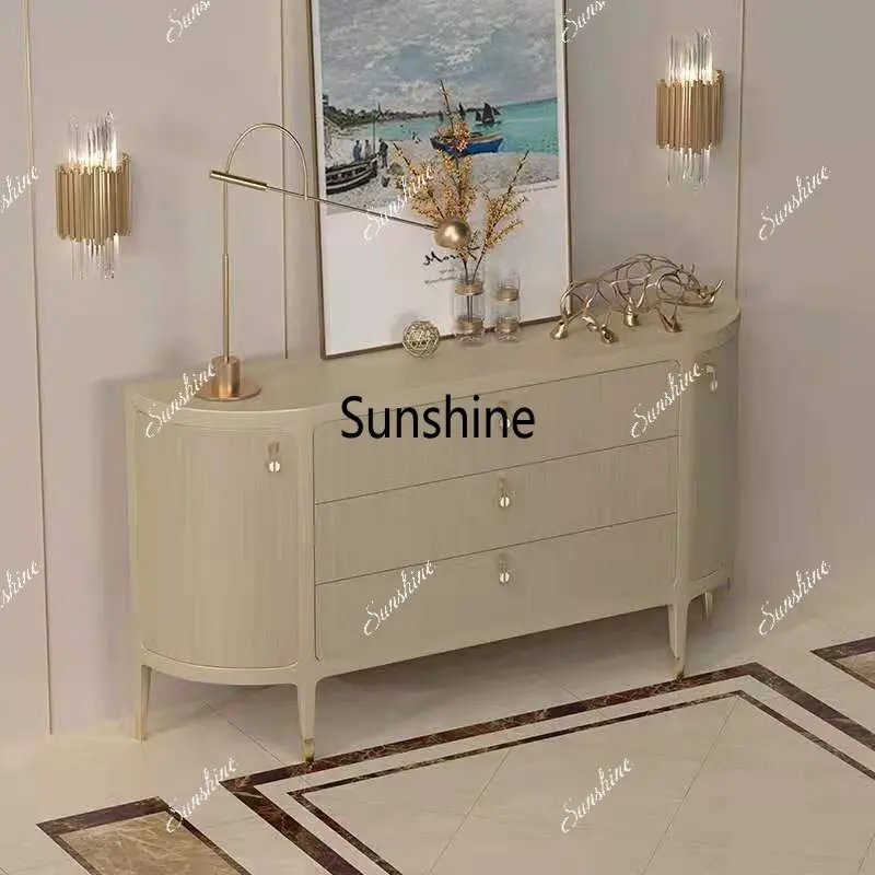 American light luxury solid wood bed tail three bucket cabinet modern simple decoration entrance storage