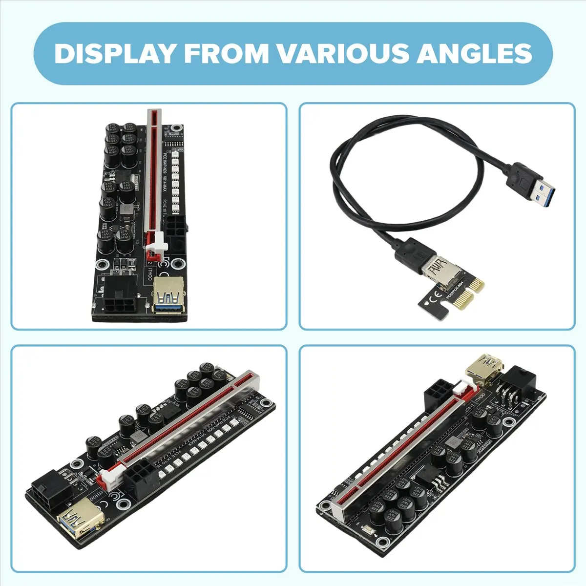 DT81 V014-MAX PCI-E Riser Card USB 3.0 Cable PCI Express 1X to 16X Extender PCIe Adapter for GPU BTC Mining