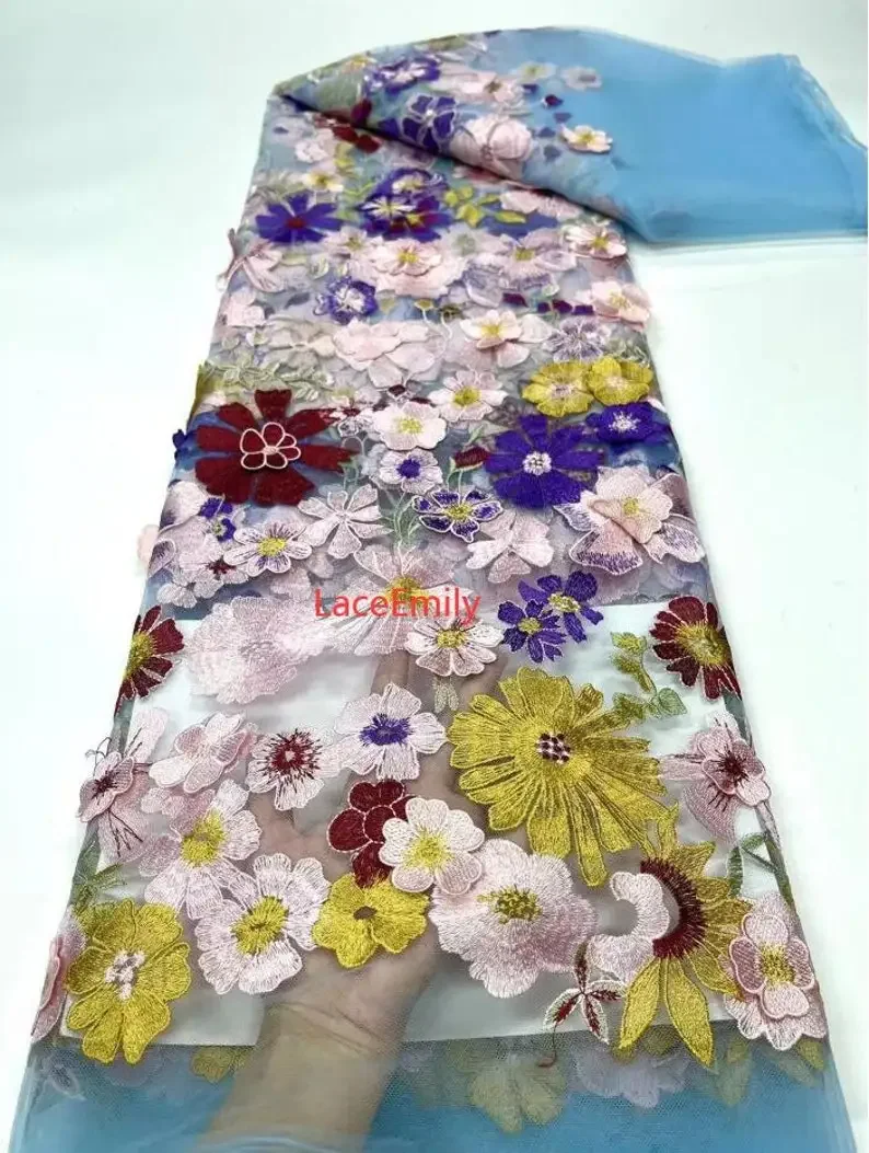 High quality 9 Colors 3d pink flower embroidery Lace Fabric colorful floral Tulle For Girl Dress Tutu Dress Wedding Dress