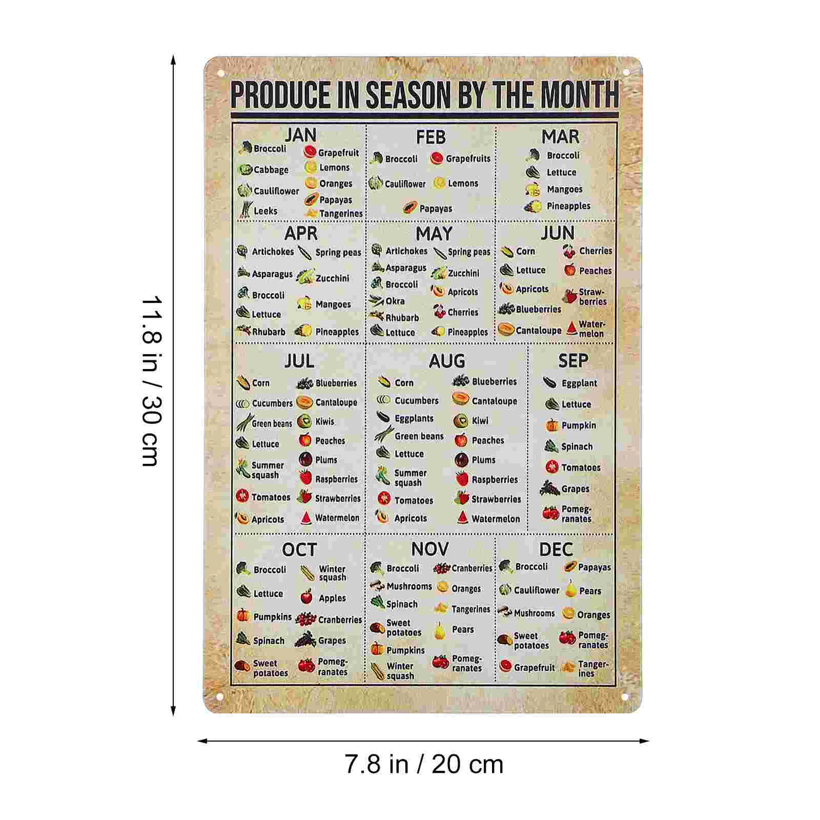 Vintage Plant Infographic Vegetable Wall Sign Season Fruit Vegetables Metal Seasonal Office