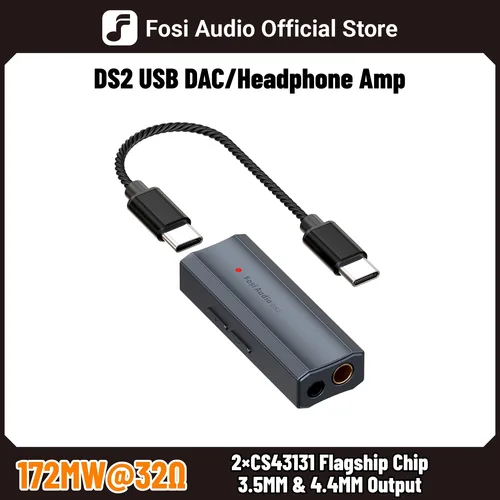 Fosi Audio DS2 Mini Audio USB DAC Dongle amplificador de auriculares decodificador DSD Amp compatible con 32 bits/384 kHz con 3,5 MM y 4,4 MM equilibrado