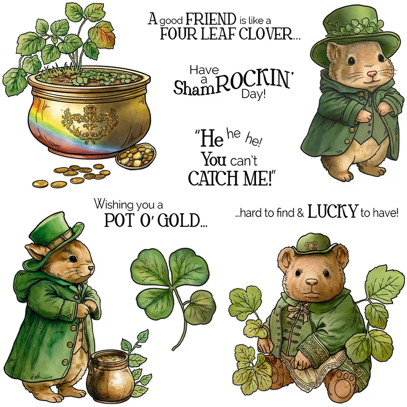 

ST. Patrick's Day Clover Mouse Cutting Dies Clear Stamp DIY Scrapbooking Metal Dies Silicone Stamps For Cards Albums