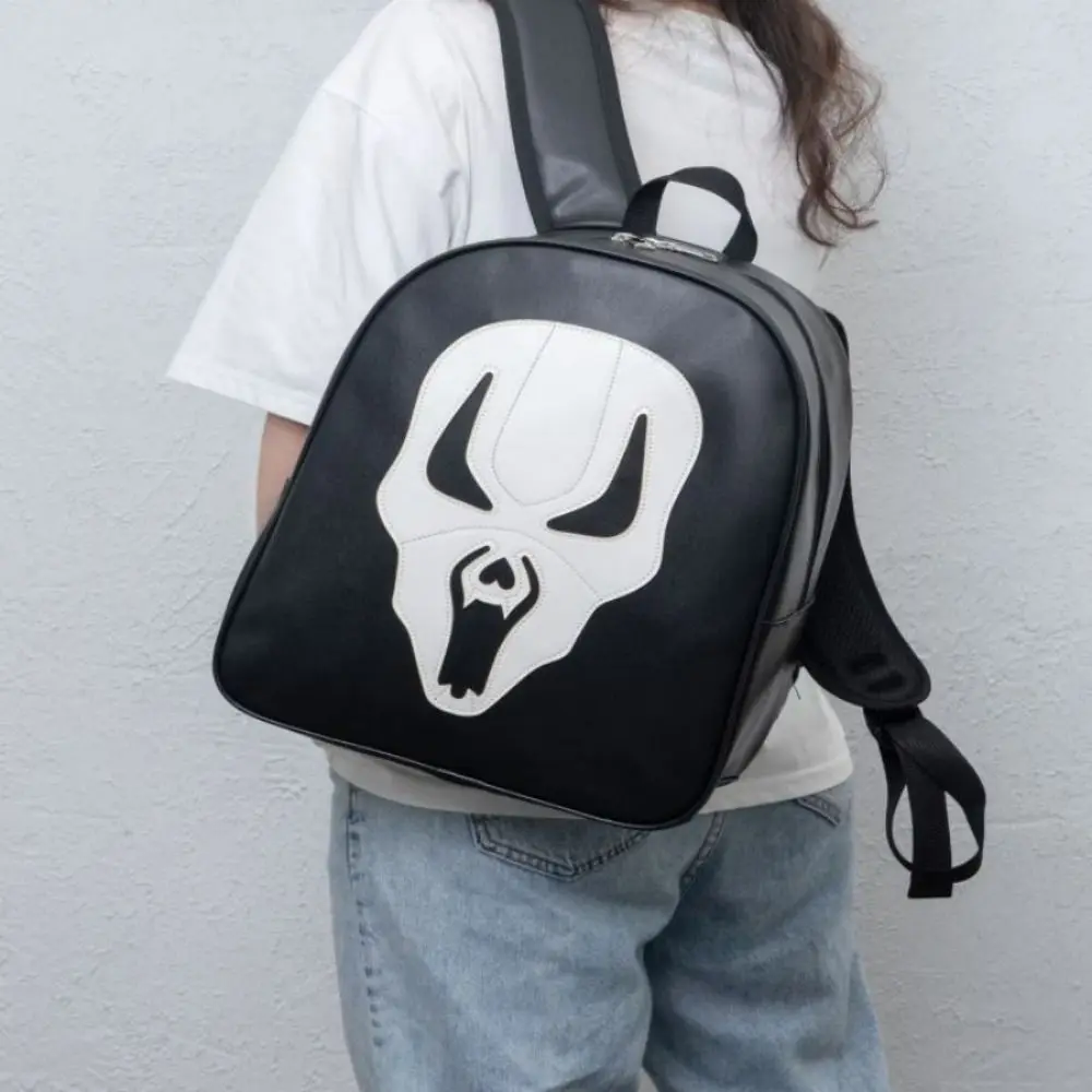 Bolso de cuero PU con estampado de cabeza de calavera de Halloween, bolso con cremallera, mochila de calavera fantasma de Halloween, estilo coreano de gran capacidad