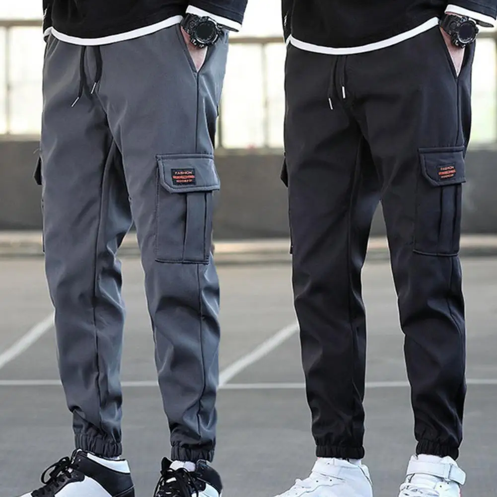 

Trendy Jogging Pants Sporty Men Sports Pants Drawstring Mid Waist Ankle Tied Trousers Streetwear