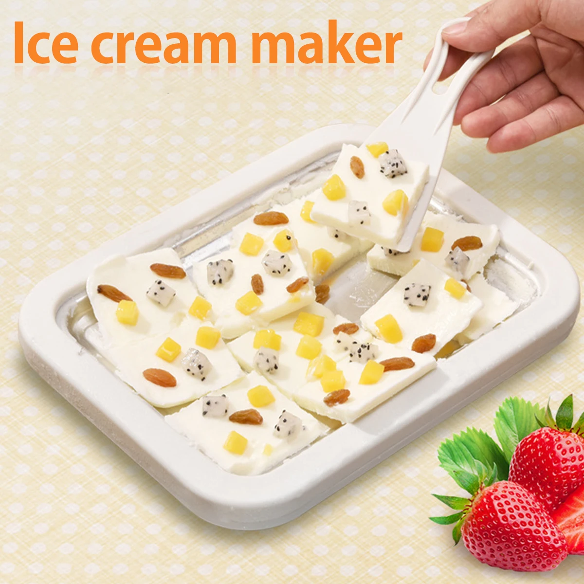 Ice Cream Maker Pan with 2 Scrapers Plate Multifunctional Cold Sweet Fried Food Homemade Rolled Frozen Yogurt Gelato Kids Gift