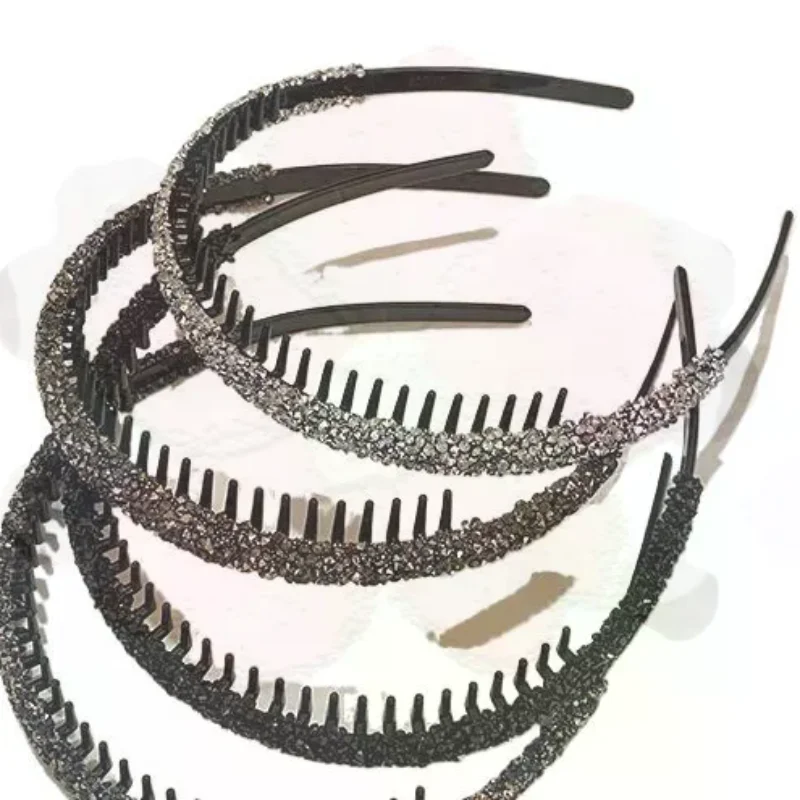 Shiny Rhinestone Toothed Elastic Hair Hoop Non Slip Women Daily Makeup Hair Band