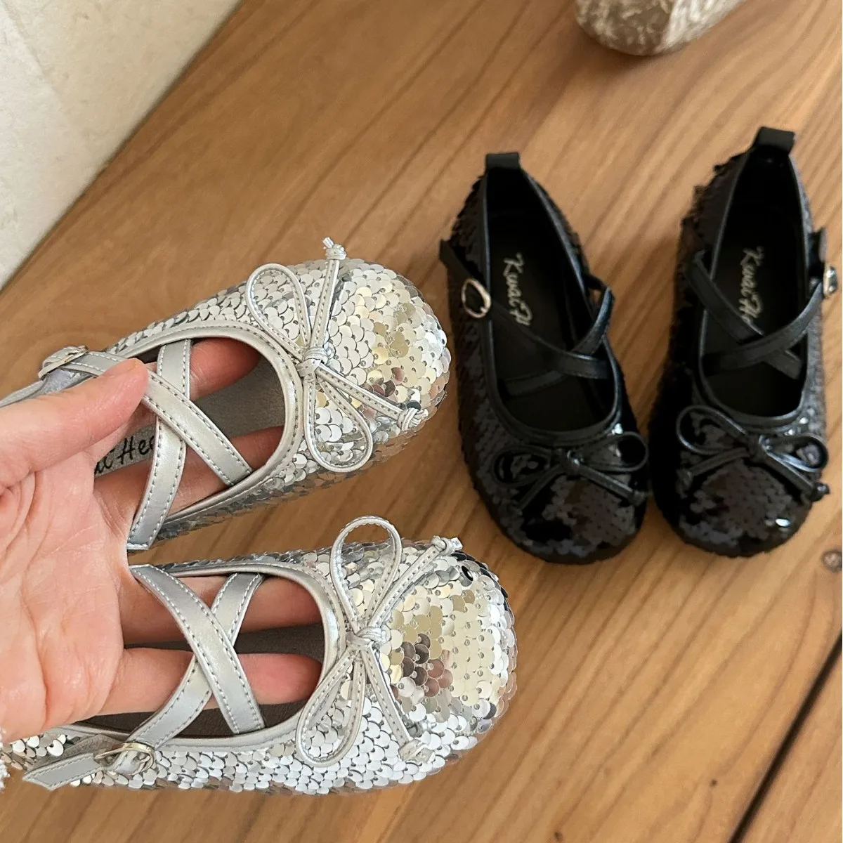 

Kids'Casual Shoes Bow Solid Color PU Leather Fashion Spring Flat Shoes For Children Anti-slip Black Sliver Shoes Size 23-37