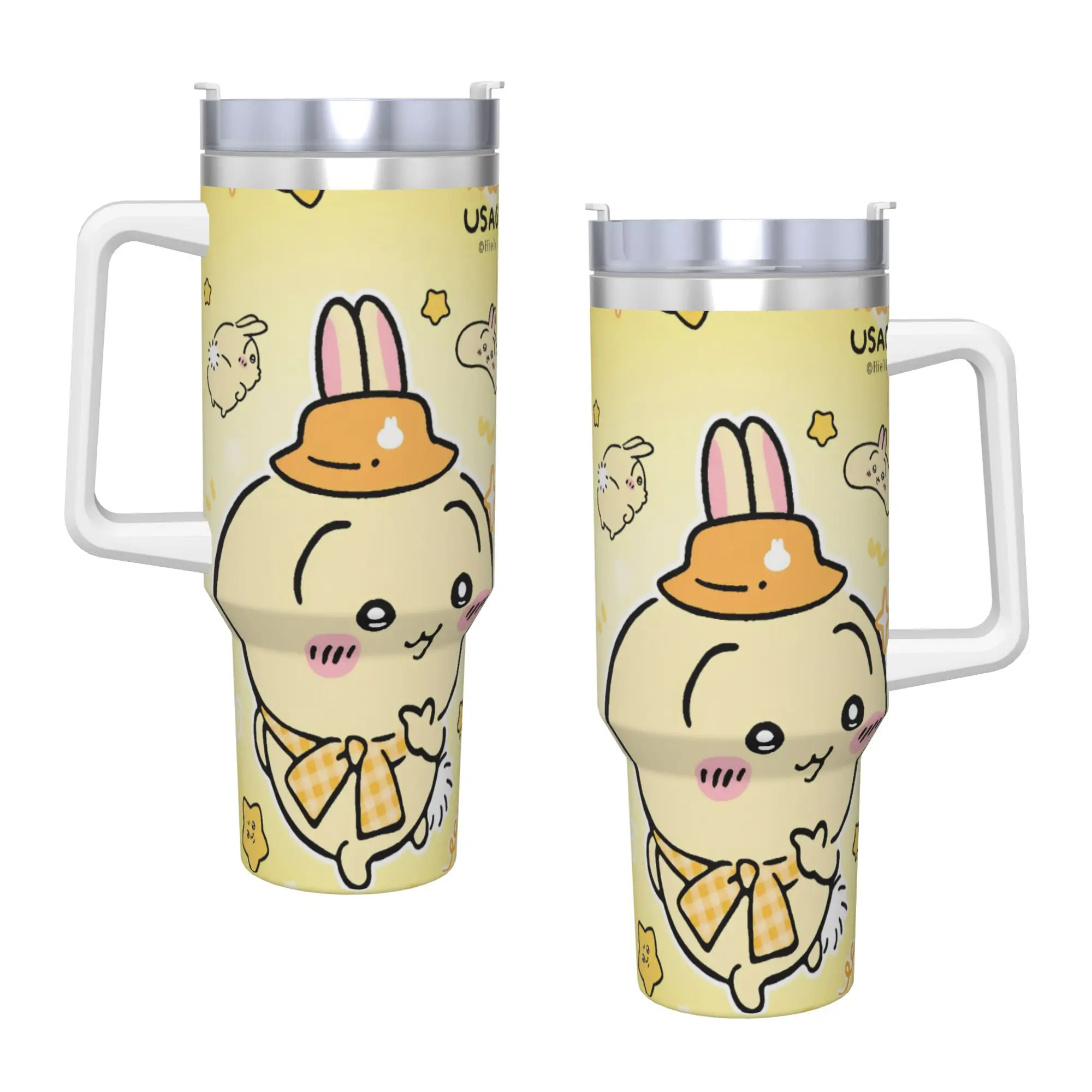 usagi كوب حراري للشاطئ مصنوع من الفولاذ المقاوم للصدأ مع شفاطات وغطاء، أكواب كبيرة للسيارة، زجاجة مياه باردة وساخنة