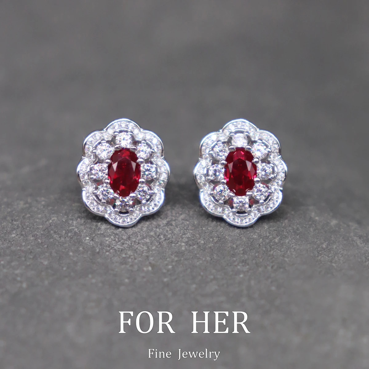 

ForHer 100% 925 Sliver Sterling Earrings Pigeon Blood Oval Cut Lab Grown Ruby for Women Lady Wedding Party Birthday Jewelry Gift