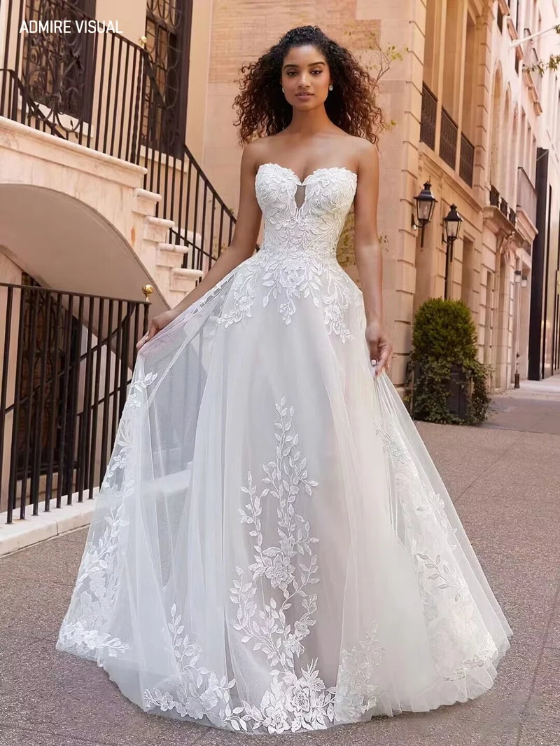 Robe De mariée ligne a en dentelle, encolure en cœur, avec manches détachables, sur mesure, grandes tailles, nouvelle collection