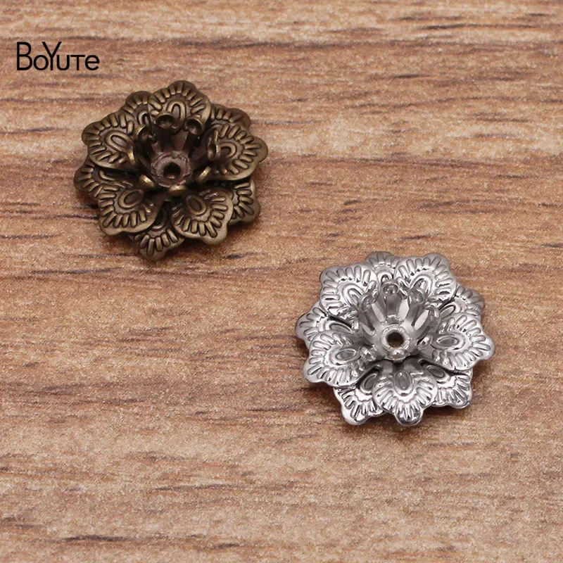 BoYuTe-Composants de bijoux faits à la main, matériaux de fleurs à trois couches, laiton métallique, 14*5mm, 100 pièces par lot