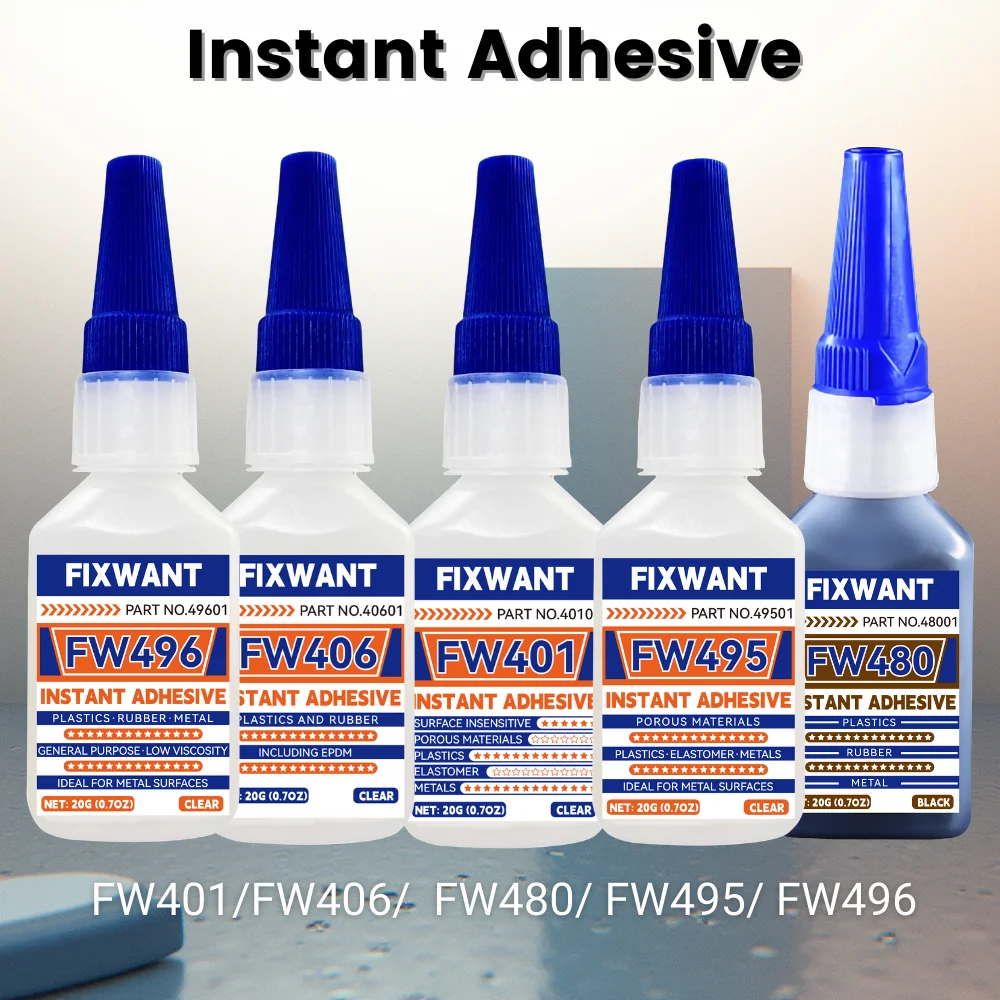 20g FW401/406/495/480 Super Glue Instant Quick-Drying Cyanoacrylate Adhesive Leather Rubber Wood Metal Strong Bond Liquid Glue