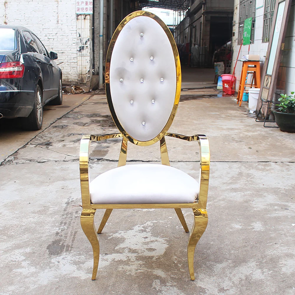 Factory Directly Sale Armrest Stainless Steel Gold Wedding Rental Dining Chair in Rose Gold or Brass Gold party chairs