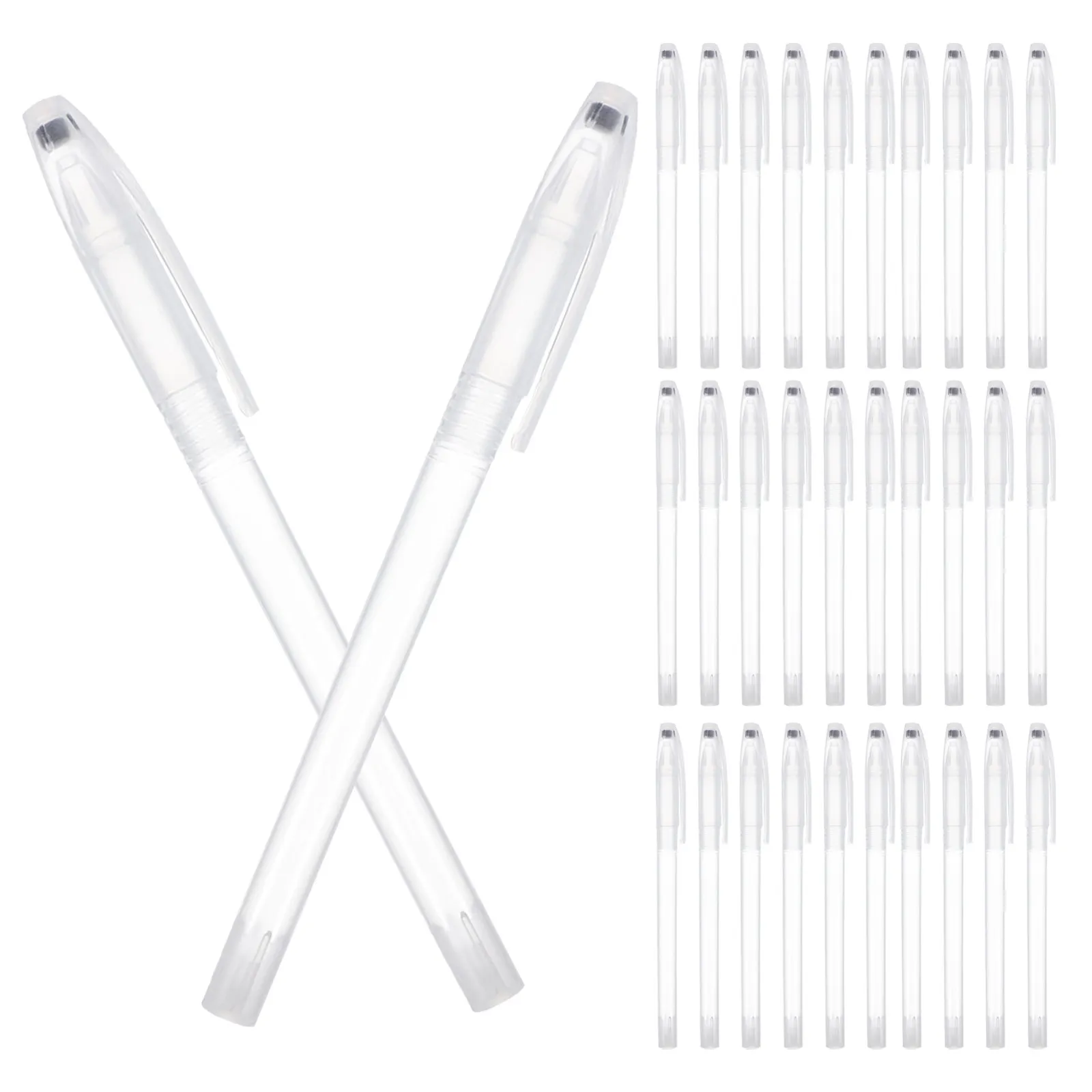 200Pcs Empty Gel Pen Body Refillable Transparent Ink Shell Clip Cap School Office Stationery Supplies