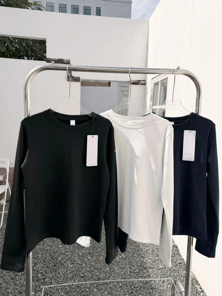 

Women Elastic O Neck Bottom Yoga Top Fitness Running Solid Sports Long Sleeved T-shirt Black Navy Autumn Women's Shirts Fashion