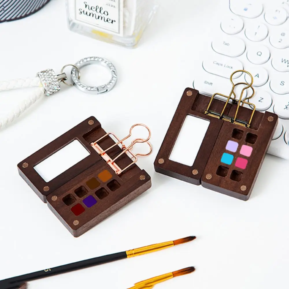 Empty Box Mini Watercolor Paint Palette Black Walnut Wooden Wooden Paint Empty Box Portable 8 Grid