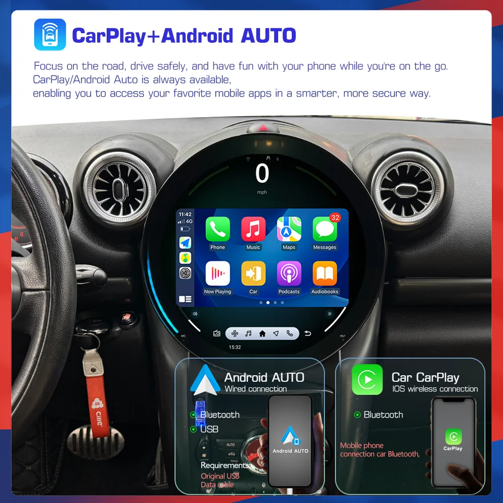 For BMW Mini Cooper R56 R60 2011-2016  GPS Android 15 Auto Carplay Car Navigation Stereo Multimedia Player   360