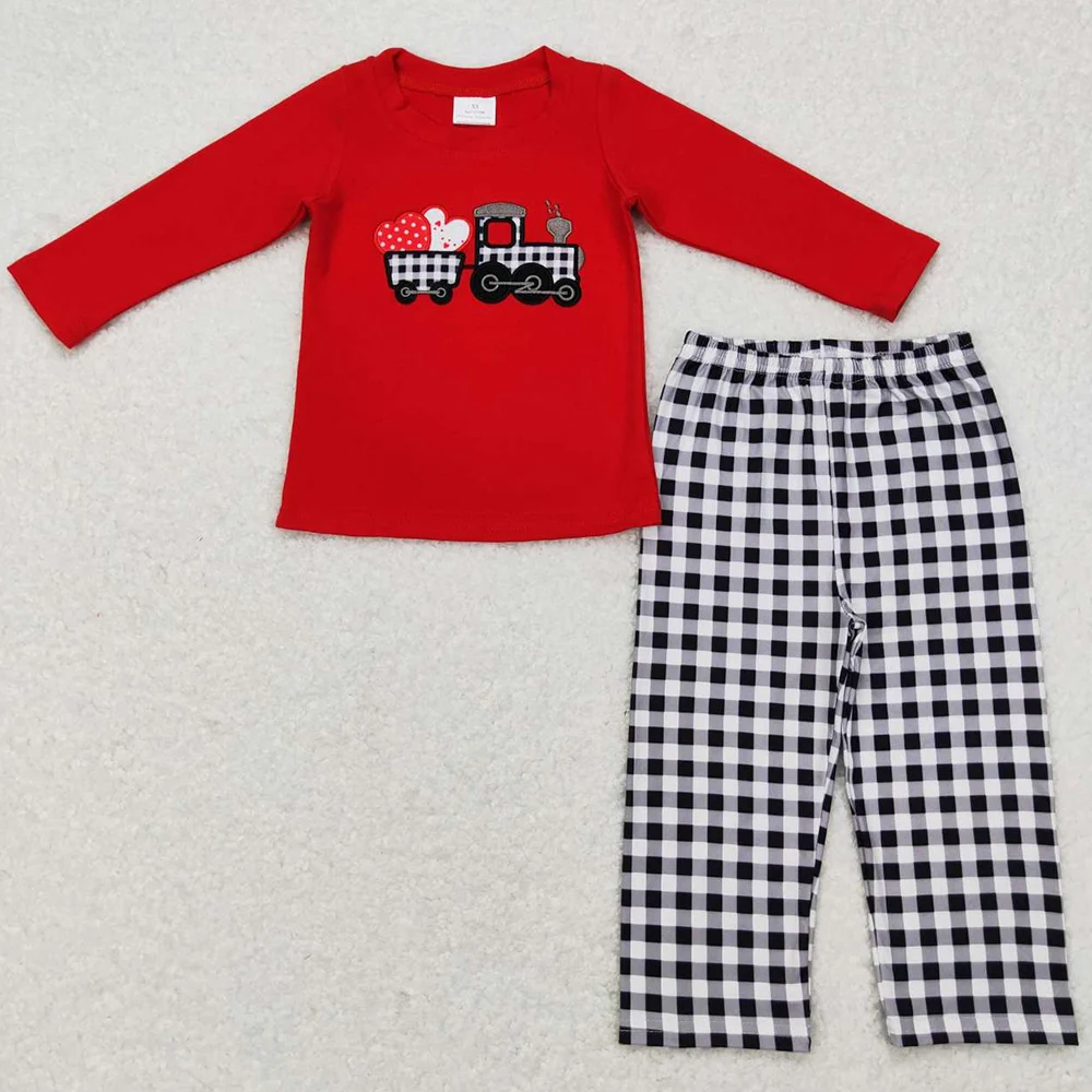 Hot Sale Kids Designer Clothes Boys Valentines Grey Stripes Hearts Top Pants Sets Boutique Baby Boys Clothes Children Outfits