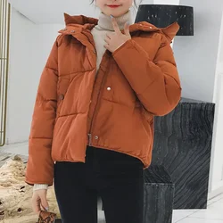 Parkas com capuz grosso feminino, jaqueta de algodão acolchoada, outwear solto de neve, casacos femininos casuais, moda estudantil, quente, sólido, inverno, novo