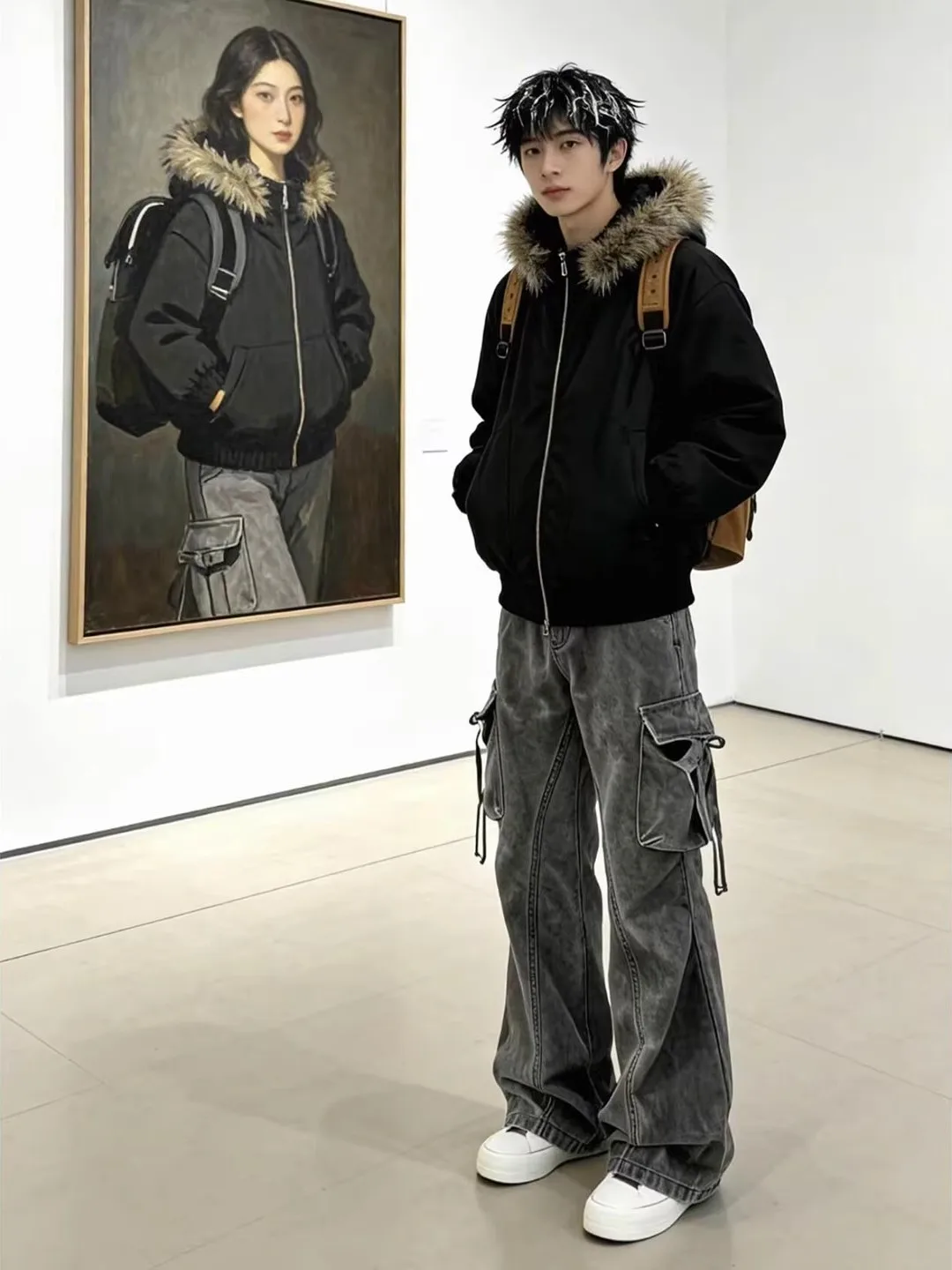 

Waed Bla ey American Retro Men's Jeans Spring Large ket Workwear Pants Loose Fit Straight Leg Casual Trousers