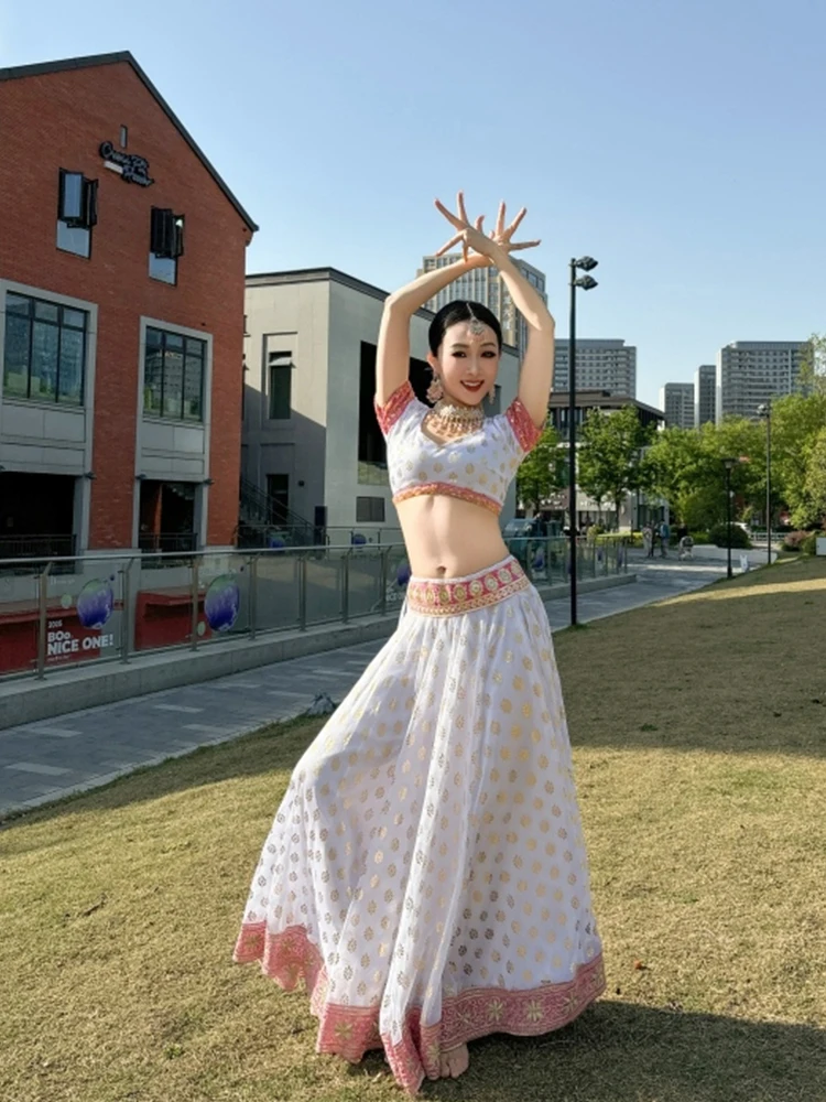2025 trajes de dança indiana feminino topo grande balanço dança do ventre bollywood dança palco desempenho roupas festival dql10762l