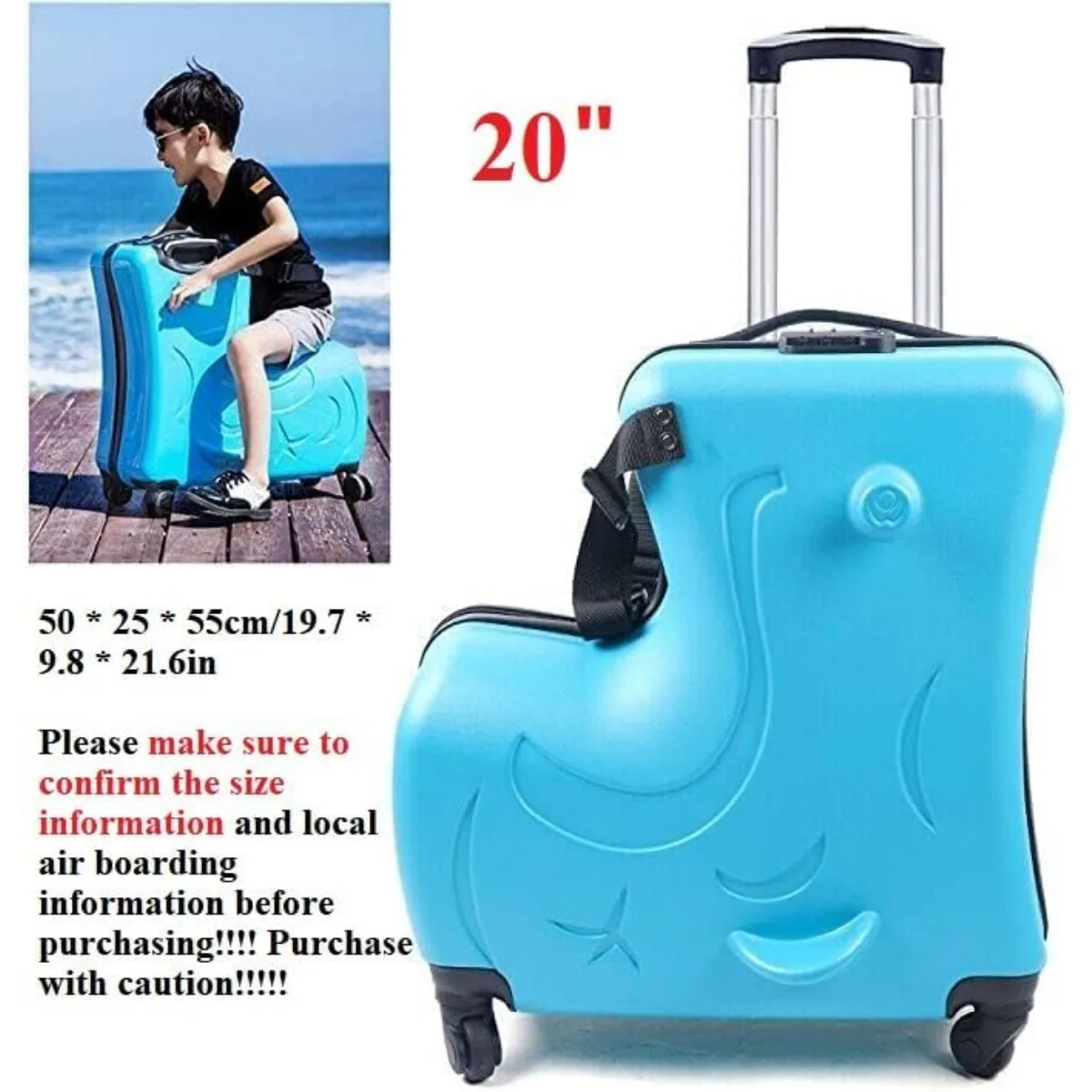 20"/24" Kid's Ride-on Travel Suitcase,Travel Rolling Luggage with Wheels Carry Trolley Luggage with Password Lock