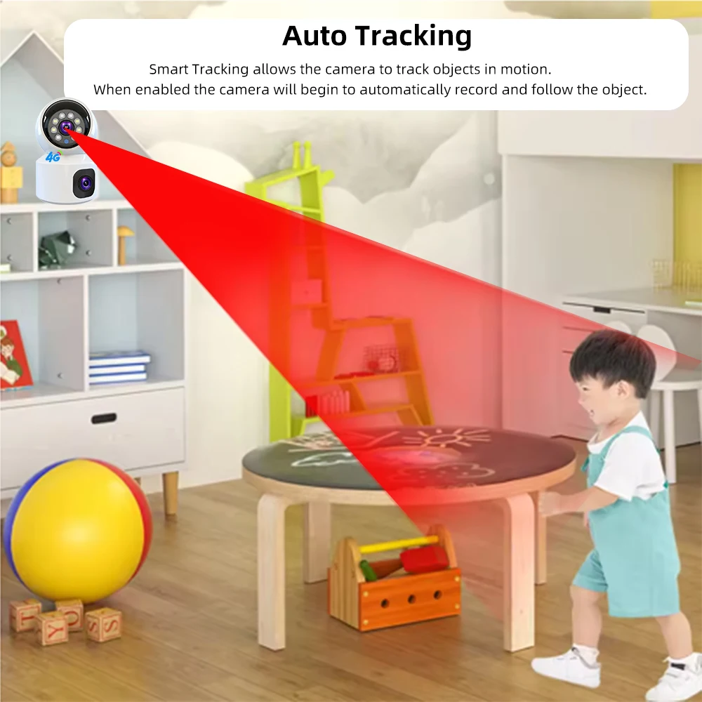 كاميرا V380 Pro مزدوجة العدسة بدقة 8 ميجابكسل، كاميرا لا سلكية بدقة 4G، حماية منزلية ذكية، كاميرا CCTV داخلية، صوت ثنائي الاتجاه