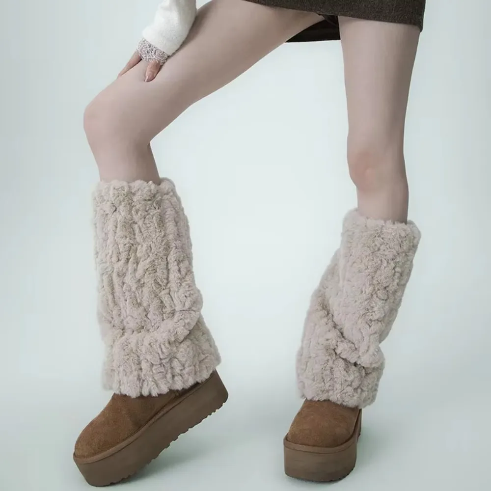 Calentadores de piernas de invierno Y2k, calcetines peludos de felpa para botas, calentador de tobillo suave gótico de Lolita, accesorios de fiesta Harajuku