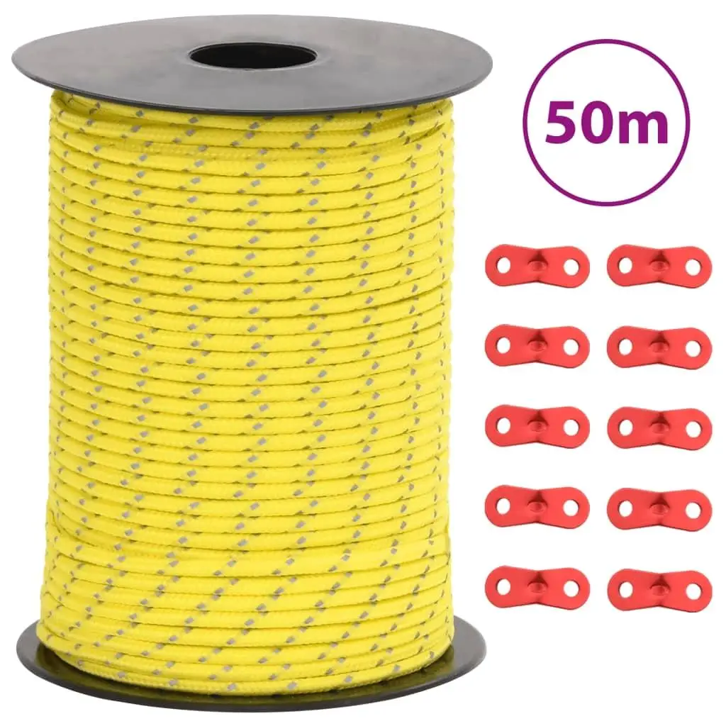 50m Tent Guy Rope with Reflective Strips & Spanners - Durable 3mm Camping Tie Down for Cord